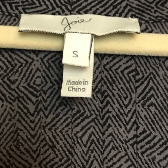 Joie Black & Grey Tie Neck Print Silk Blouse - Picture 4 of 6